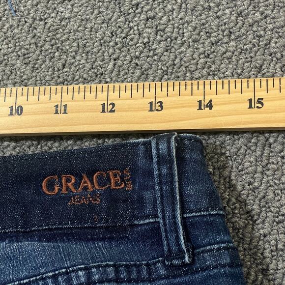 Grace In LA Jeans Womens Size 27 Blue Denim Easy Fit Raw Hem Flare Y2K Grunge - Picture 11 of 12